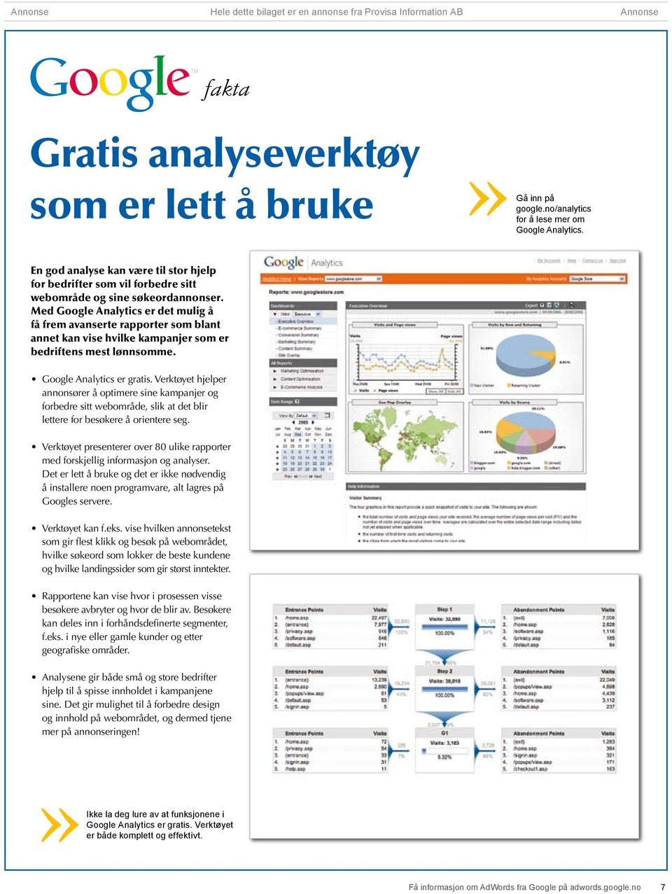 Med Google Analytics er det mulig å få frem avanserte rapporter som blant annet kan vise hvilke kampanjer som er bedriftens mest lønnsomme. Google Analytics er gratis.