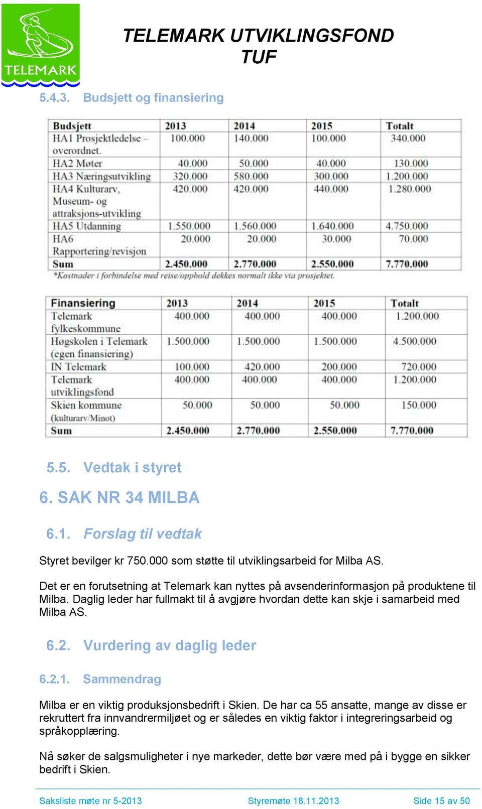 Vurdering av daglig leder 6.2.1. Sammendrag Milba er en viktig produksjonsbedrift i Skien.