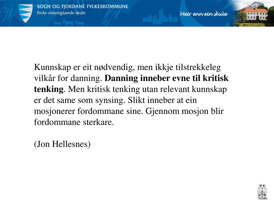 Men kritisk tenking utan relevant kunnskap er det same som synsing.