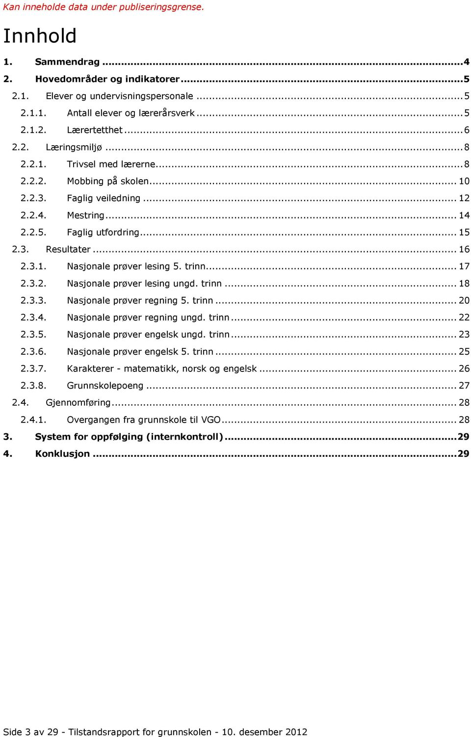 trinn... 18 2.3.3. Nasjonale prøver regning 5. trinn... 20 2.3.4. Nasjonale prøver regning ungd. trinn... 22 2.3.5. Nasjonale prøver engelsk ungd. trinn... 23 2.3.6. Nasjonale prøver engelsk 5. trinn... 25 2.