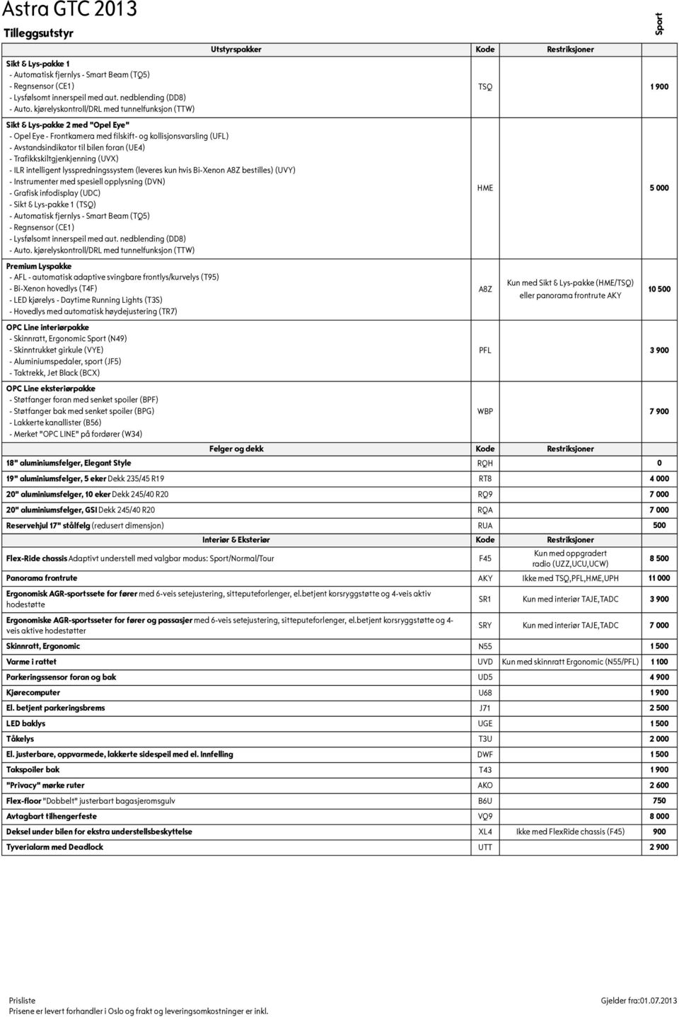 Trafikkskiltgjenkjenning (UVX) - ILR intelligent lysspredningssystem (leveres kun hvis Bi-Xenon A8Z bestilles) (UVY) - Instrumenter med spesiell opplysning (DVN) - Grafisk infodisplay (UDC) - ikt &