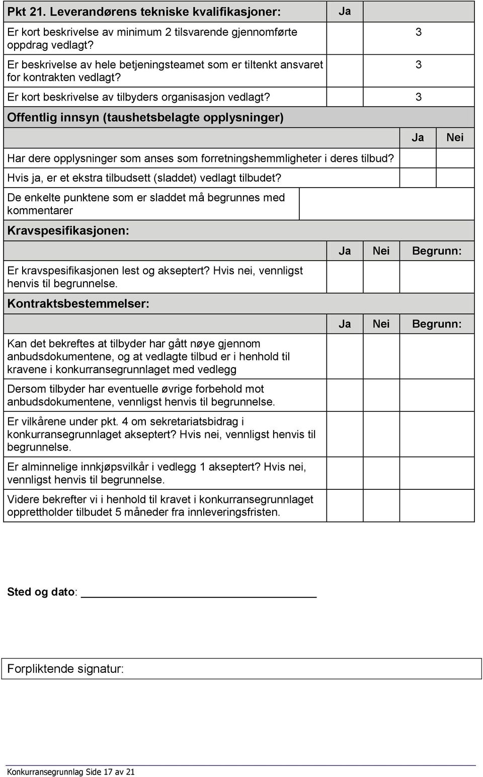 3 Offentlig innsyn (taushetsbelagte opplysninger) Har dere opplysninger som anses som forretningshemmligheter i deres tilbud? Hvis ja, er et ekstra tilbudsett (sladdet) vedlagt tilbudet?