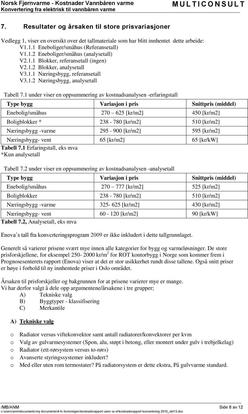 1.1 Blokker, referansetall (ingen) V2.1.2 Blokker, analysetall V3.1.1 Næringsbygg, referansetall V3.1.2 Næringsbygg, analysetall Tabell 7.