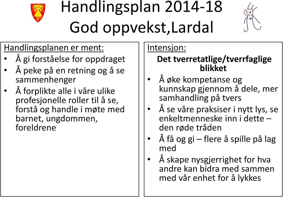 tverretatlige/tverrfaglige blikket Å øke kompetanse og kunnskap gjennom å dele, mer samhandling på tvers Å se våre praksiser i nytt lys, se