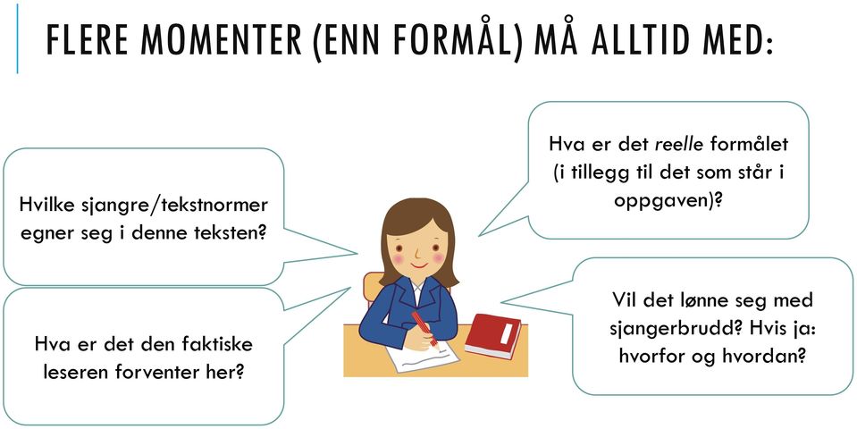 Hva er det reelle formålet (i tillegg til det som står i oppgaven)?