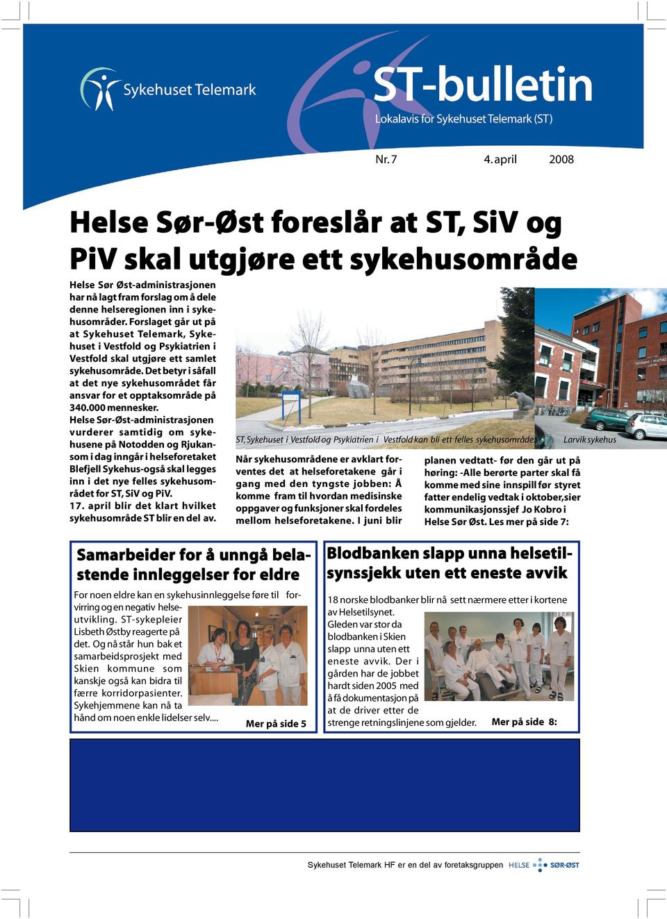 Forslaget går ut på at Sykehuset Telemark, Sykehuset i Vestfold og Psykiatrien i Vestfold skal utgjøre ett samlet sykehusområde.