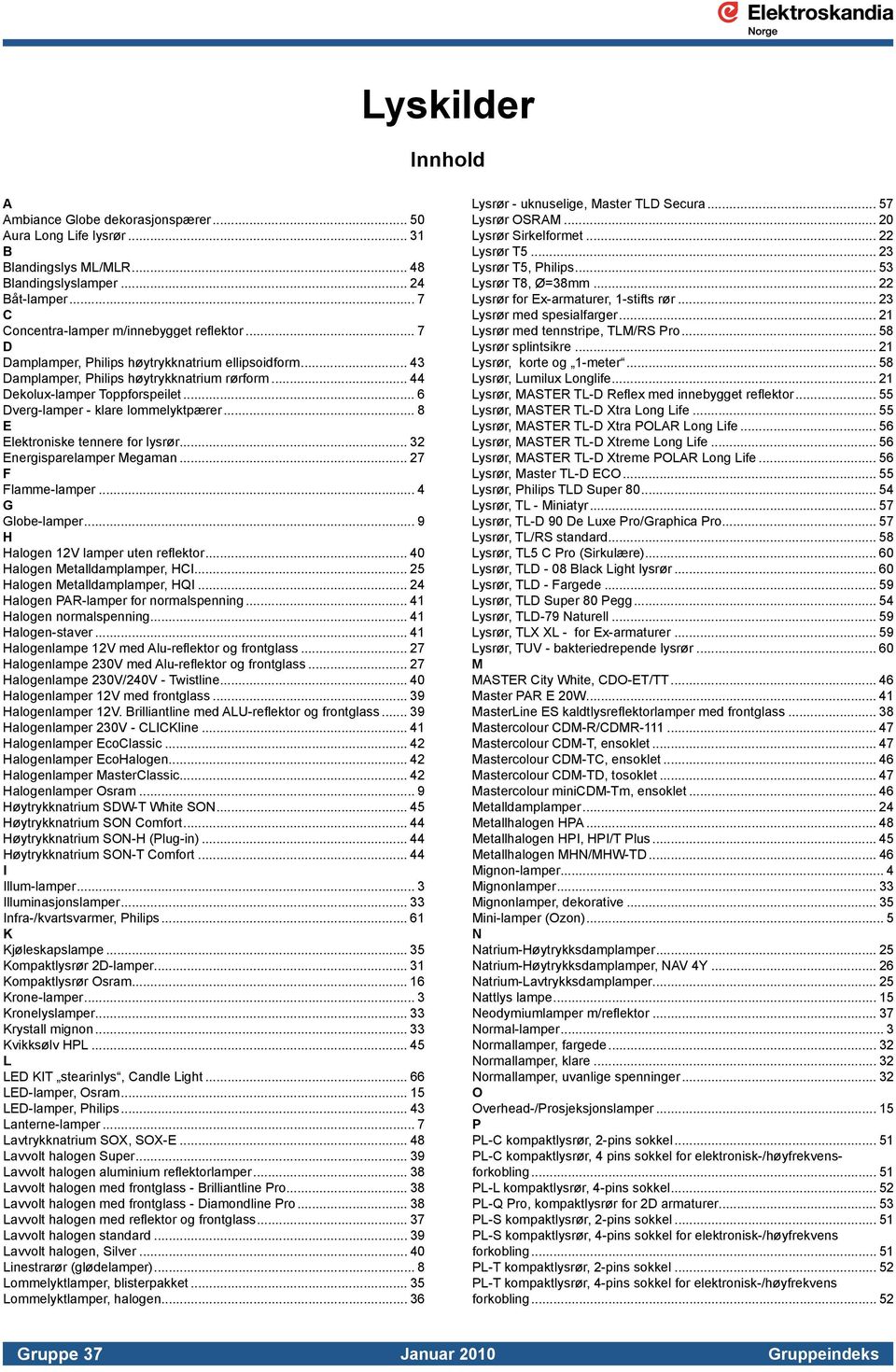 .. 8 E Elektroniske tennere for lysrør... 32 Energisparelamper Megaman... 27 F Flamme-lamper... 4 G Globe-lamper... 9 H Halogen 12V lamper uten reflektor... 40 Halogen Metalldamplamper, HCI.