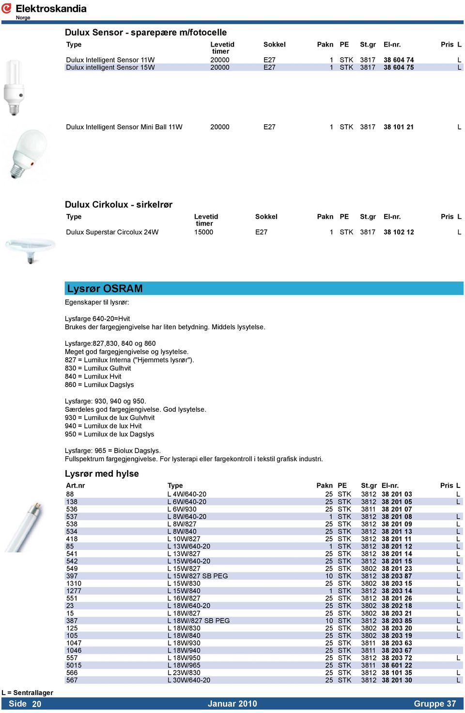 101 21 L Dulux Cirkolux - sirkelrør Type Levetid Sokkel Pakn PE St.gr El-nr.