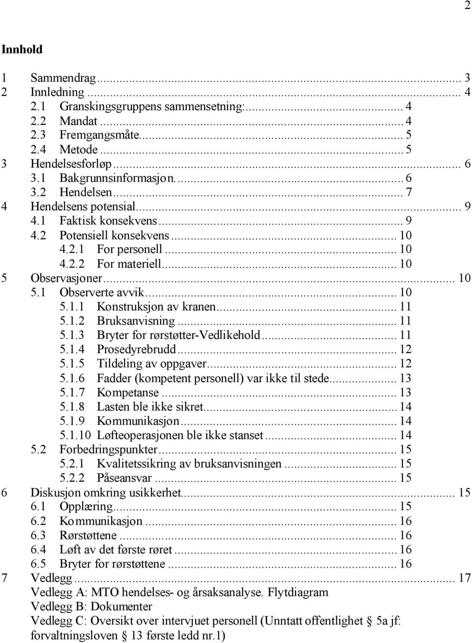 .. 11 5.1.2 Bruksanvisning... 11 5.1.3 Bryter for rørstøtter-vedlikehold... 11 5.1.4 Prosedyrebrudd... 12 5.1.5 Tildeling av oppgaver... 12 5.1.6 Fadder (kompetent personell) var ikke til stede... 13 5.