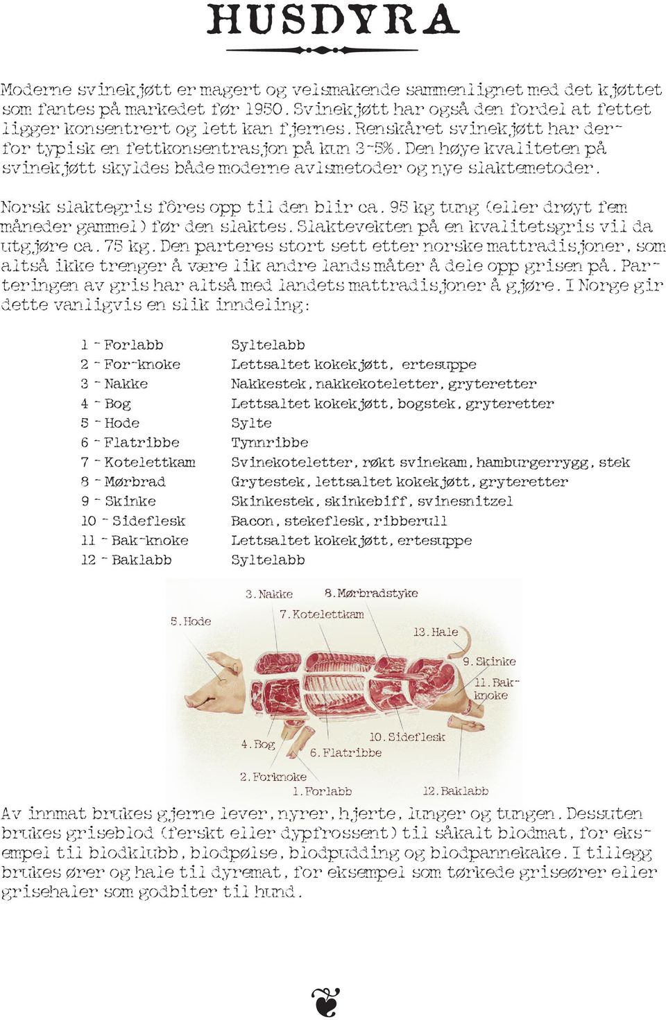 Norsk slaktegris fôres opp til den blir ca. 95 kg tung (eller drøyt fem måneder gammel) før den slaktes. Slaktevekten på en kvalitetsgris vil da utgjøre ca. 75 kg.