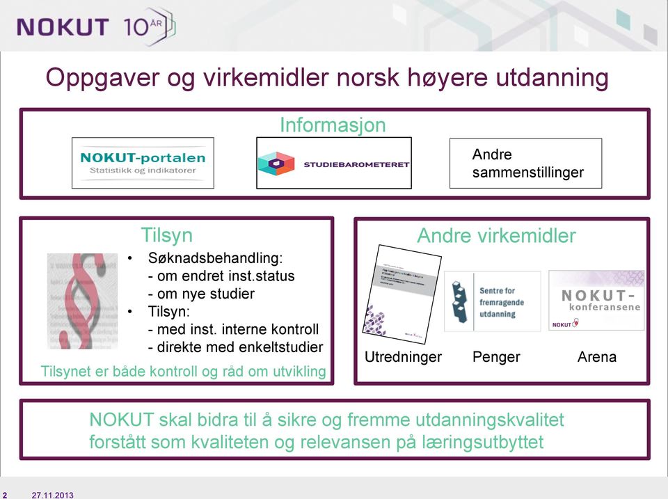 interne kontroll - direkte med enkeltstudier Tilsynet er både kontroll og råd om utvikling Andre