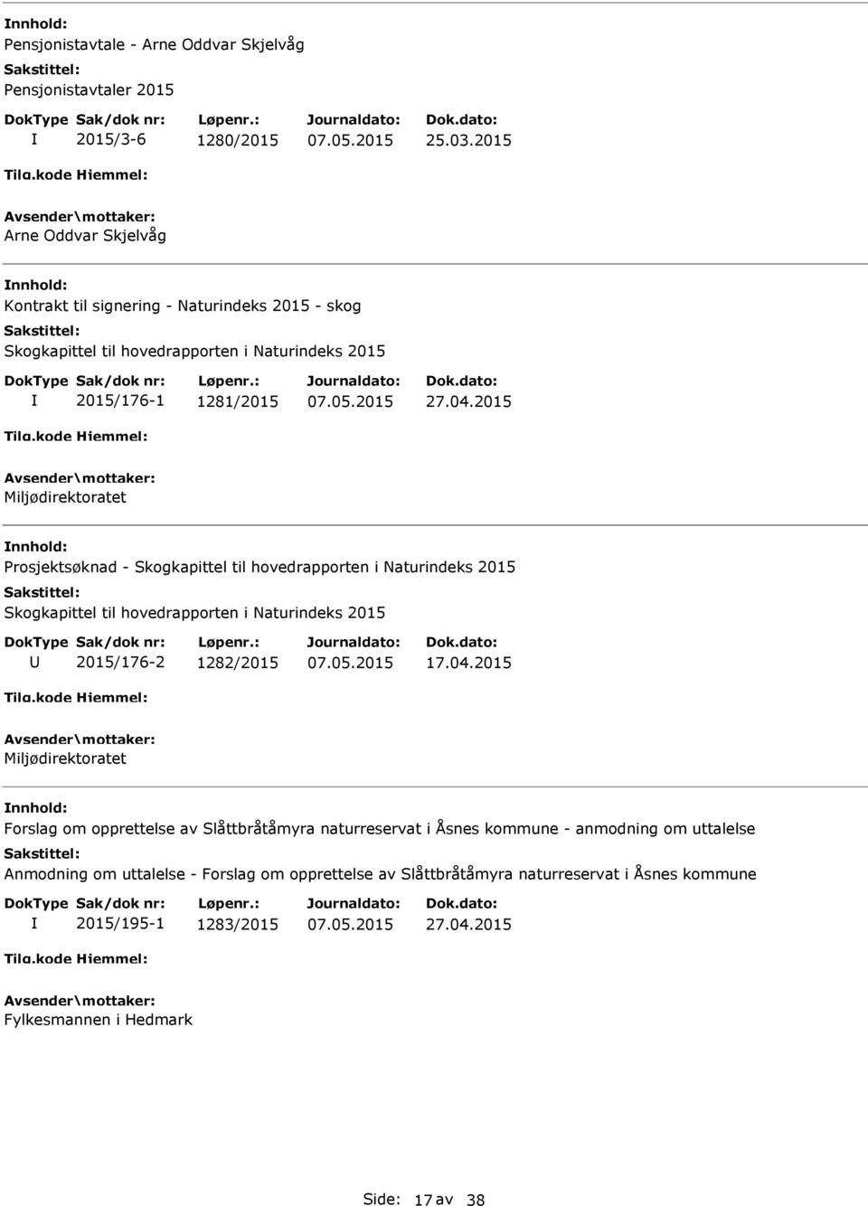 2015 Miljødirektoratet Prosjektsøknad - Skogkapittel til hovedrapporten i Naturindeks 2015 Skogkapittel til hovedrapporten i Naturindeks 2015 2015/176-2 1282/2015 17.04.