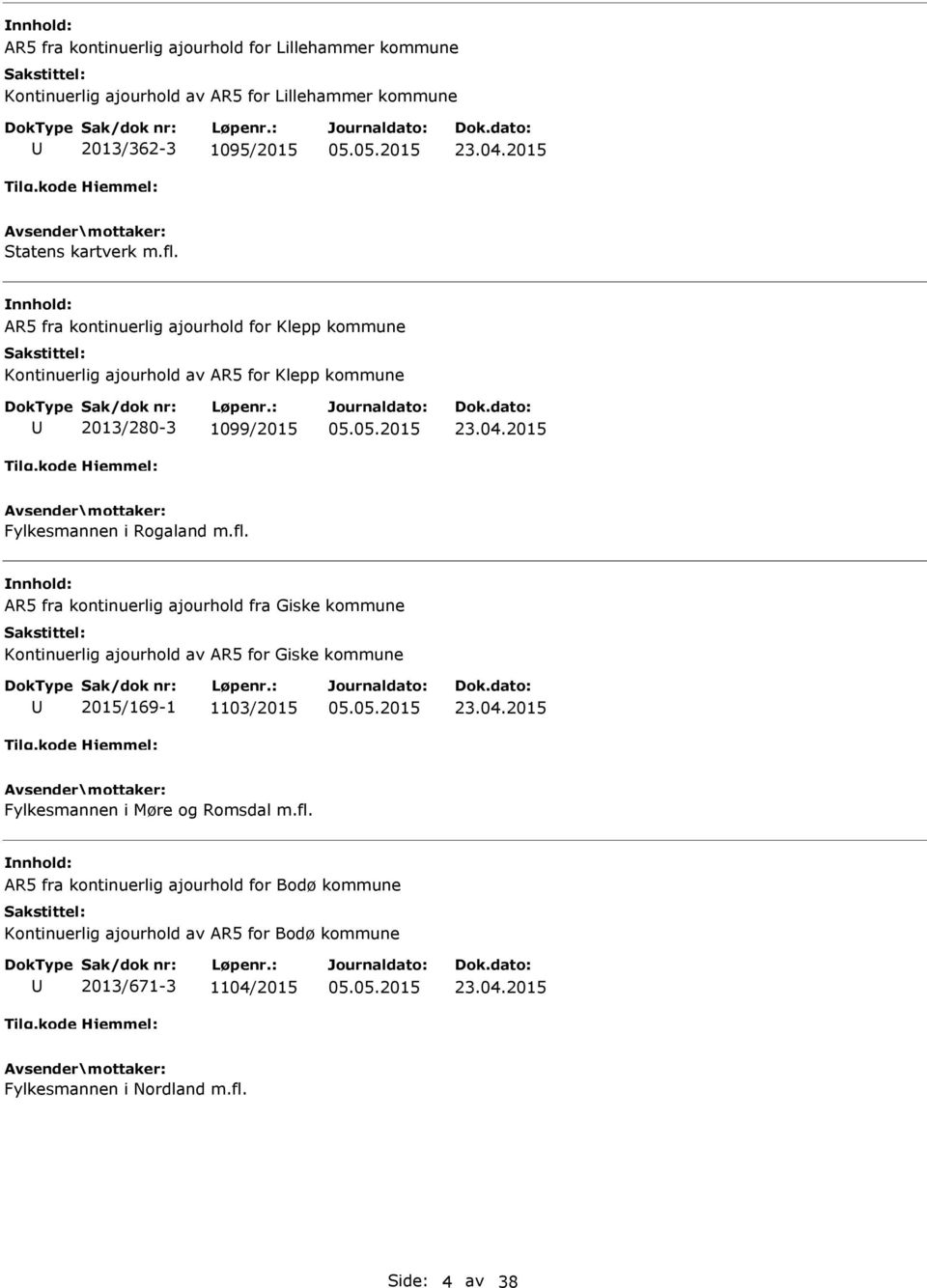 R5 fra kontinuerlig ajourhold fra Giske kommune Kontinuerlig ajourhold av R5 for Giske kommune 2015/169-1 1103/2015 23.04.2015 Fylkesmannen i Møre og Romsdal m.fl.