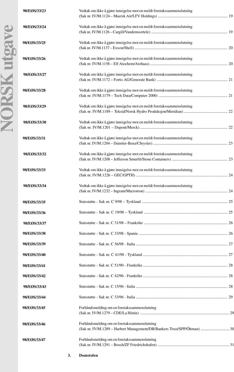 .. 20 (Sak nr. IV/M.1172 Fortis AG/Generale Bank)... 21 (Sak nr. IV/M.1179 Tech Data/Computer 2000)... 21 (Sak nr. IV/M.1189 Teksid/Norsk Hydro Produksjon/Meridian)... 22 (Sak nr. IV/M.1201 Dupont/Merck).