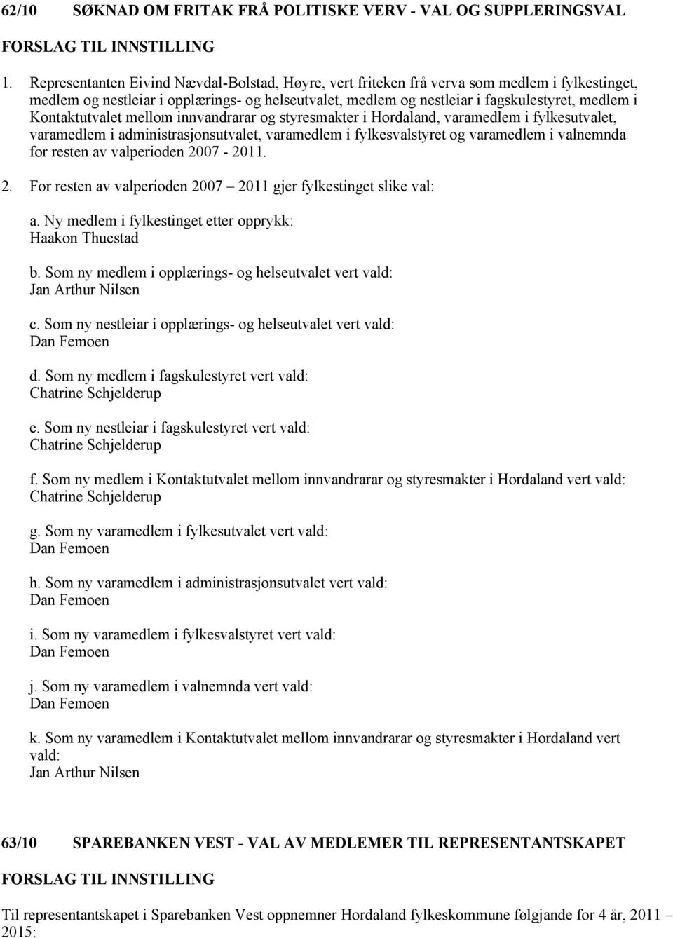 Kontaktutvalet mellom innvandrarar og styresmakter i Hordaland, varamedlem i fylkesutvalet, varamedlem i administrasjonsutvalet, varamedlem i fylkesvalstyret og varamedlem i valnemnda for resten av