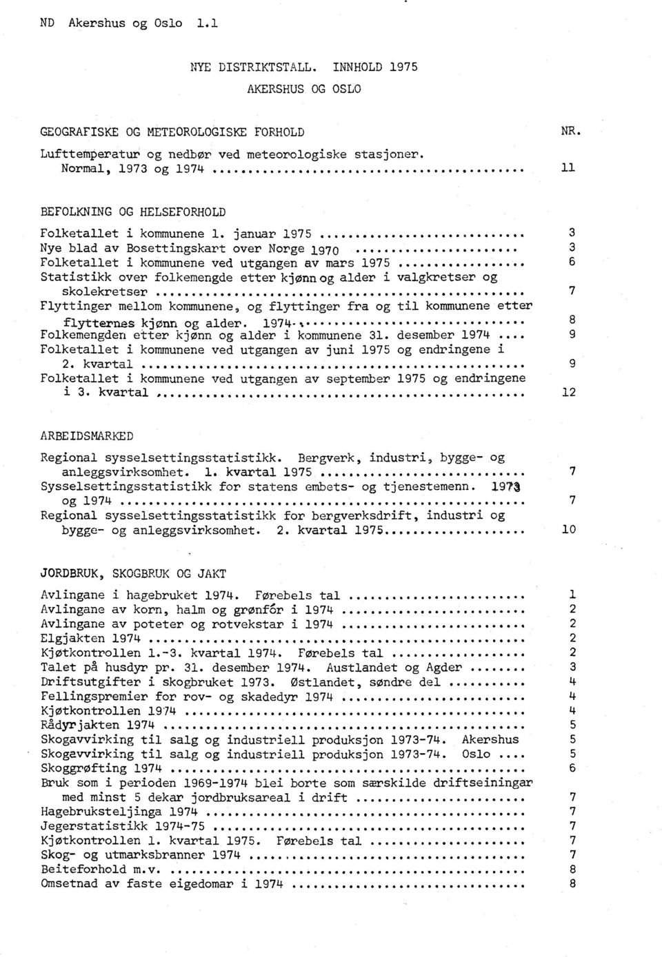 .. 3 Folketallet i kommunene ved utgangen av mars 1975 6 Statistikk over folkemengde etter kjønnog alder i valgkretser og skolekretser 7 Flyttinger mellom kommunene, og flyttinger fra og til