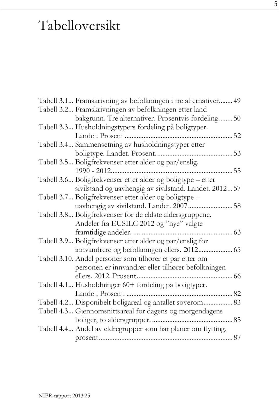 1990-2012... 55 Tabell 3.6... Boligfrekvenser etter alder og boligtype etter sivilstand og uavhengig av sivilstand. Landet. 2012... 57 