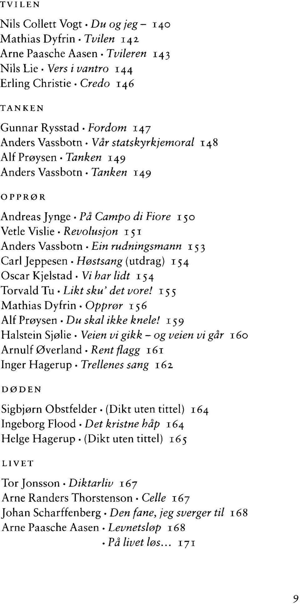 Jeppesen Høstsang (utdrag) 154 Oscar Kjelstad Vi har lidt 154 Torvald Tu Likt sku' det vore! 155 Mathias Dyfrin Opprør 156 Alf Prøysen Du skal ikke knele!