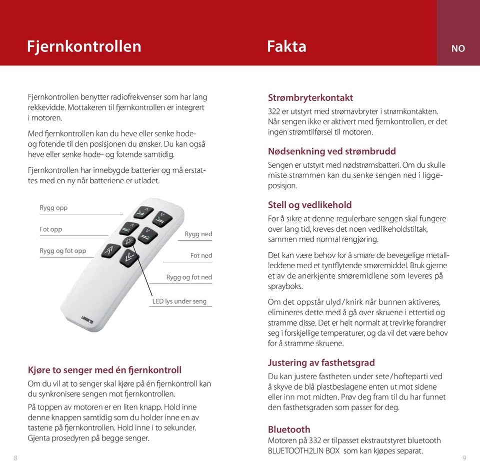 Fjernkontroen har innebygde batterier og må erstattes med en ny når batteriene er utadet. Strømbryterkontakt 322 er utstyrt med strømavbryter i strømkontakten.