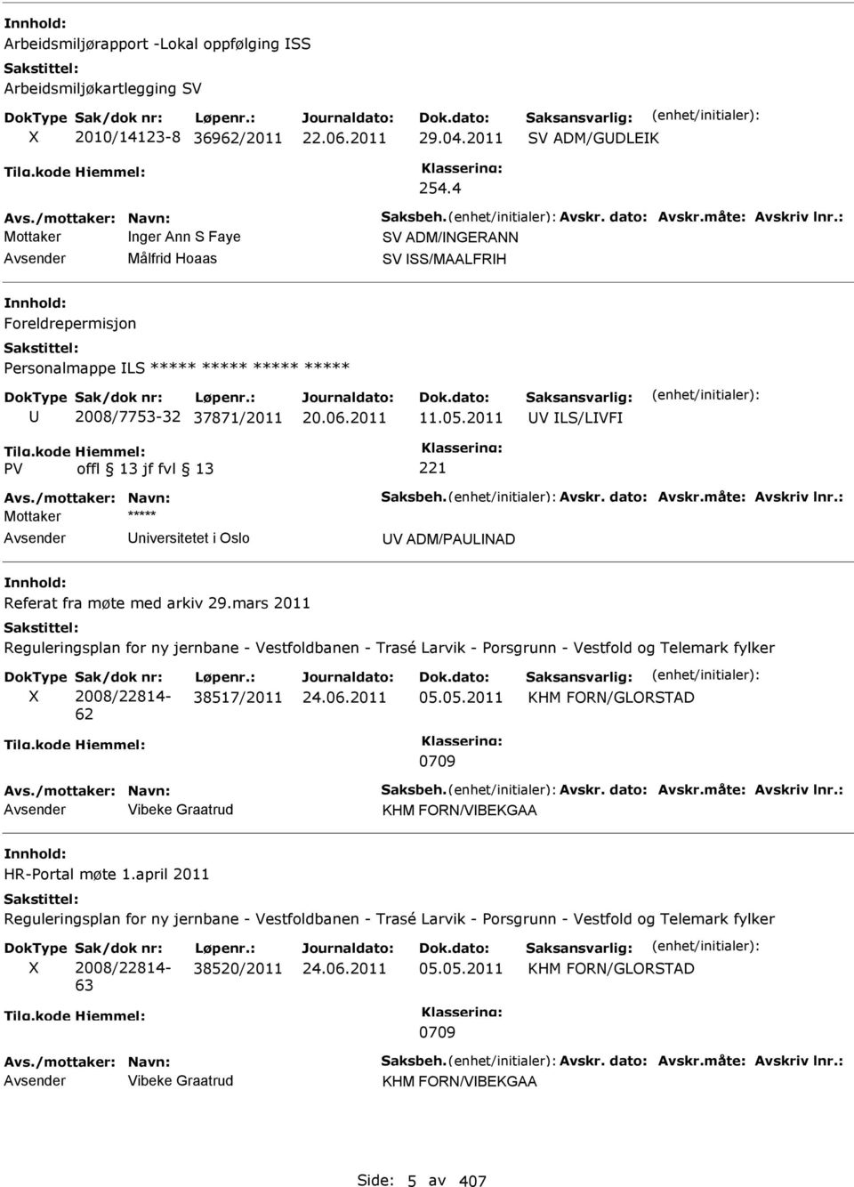 2011 V LS/LVF niversitetet i Oslo V ADM/PALNAD Referat fra møte med arkiv 29.