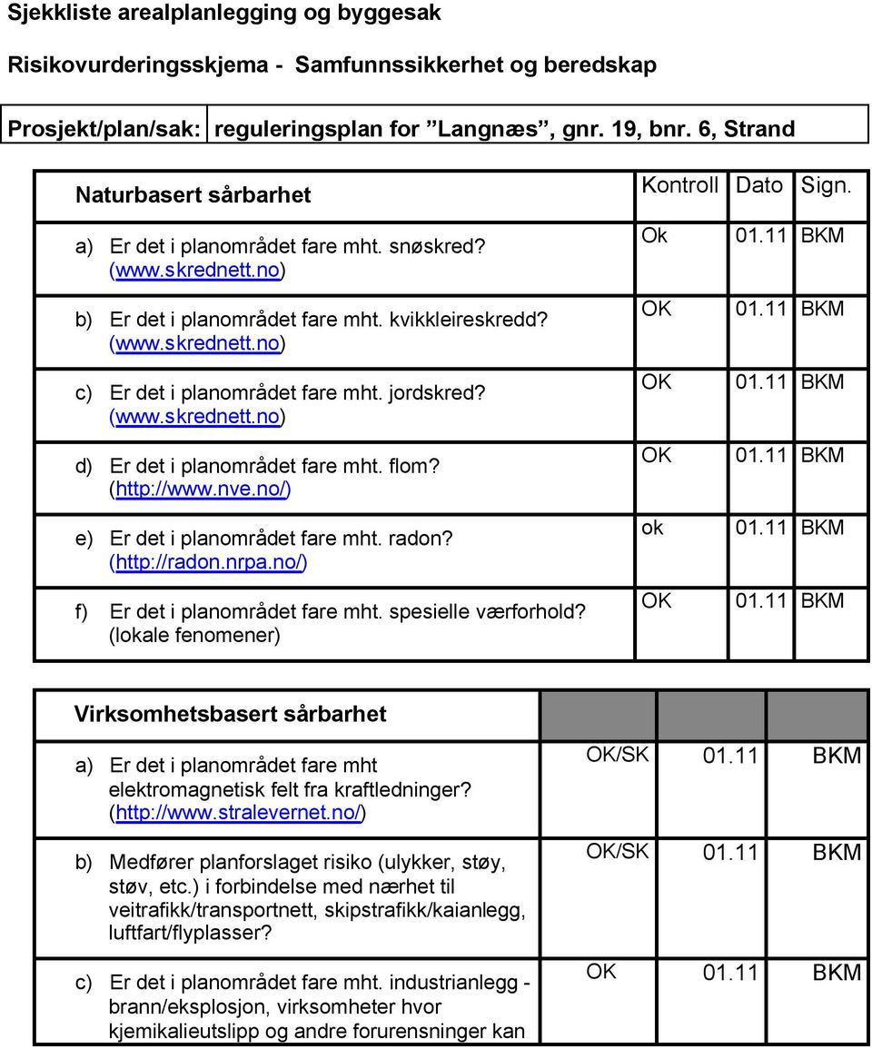 (www.skrednett.no) d) Er det i planområdet fare mht. flom? (http://www.nve.no/) e) Er det i planområdet fare mht. radon? (http://radon.nrpa.no/) f) Er det i planområdet fare mht. spesielle værforhold?