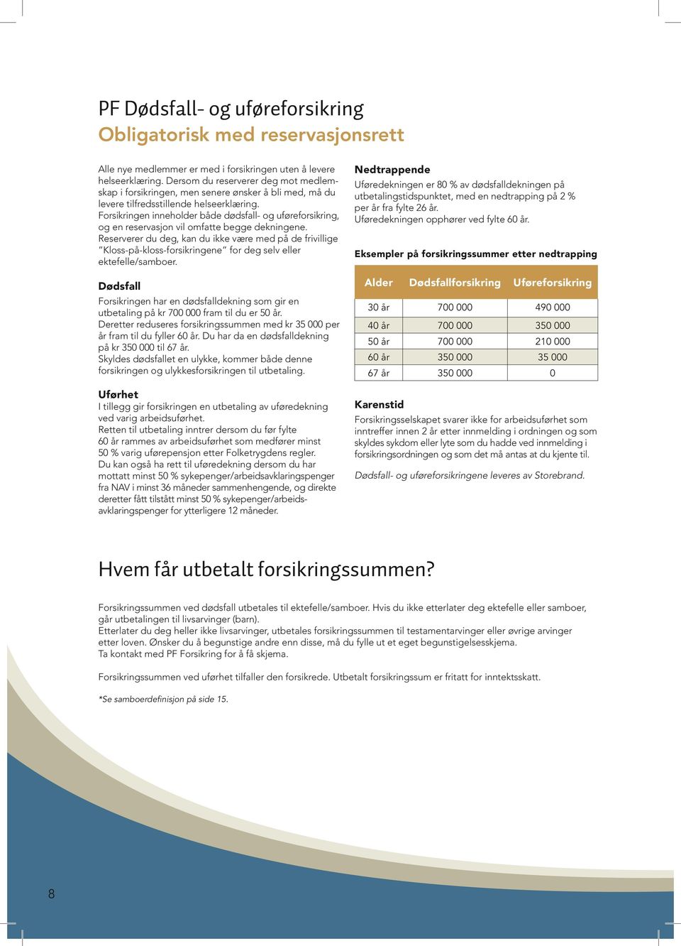 Forsikringen inneholder både dødsfall- og uføreforsikring, og en reservasjon vil omfatte begge dekningene.