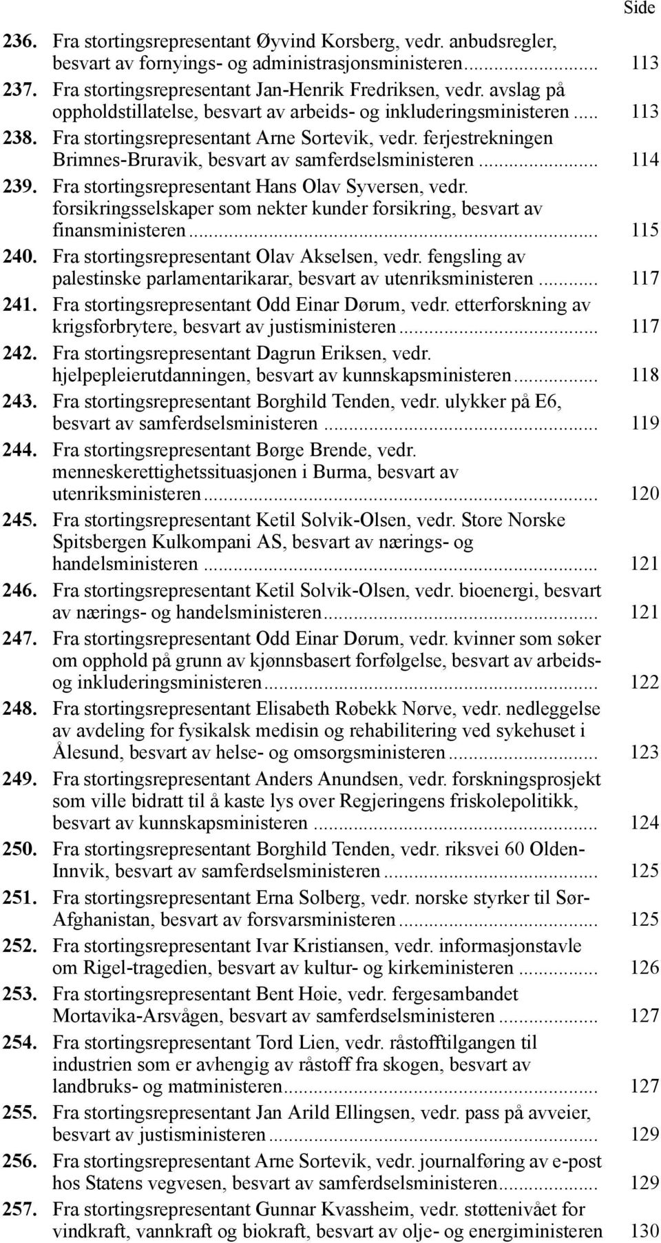 ferjestrekningen Brimnes-Bruravik, besvart av samferdselsministeren... 114 239. Fra stortingsrepresentant Hans Olav Syversen, vedr.