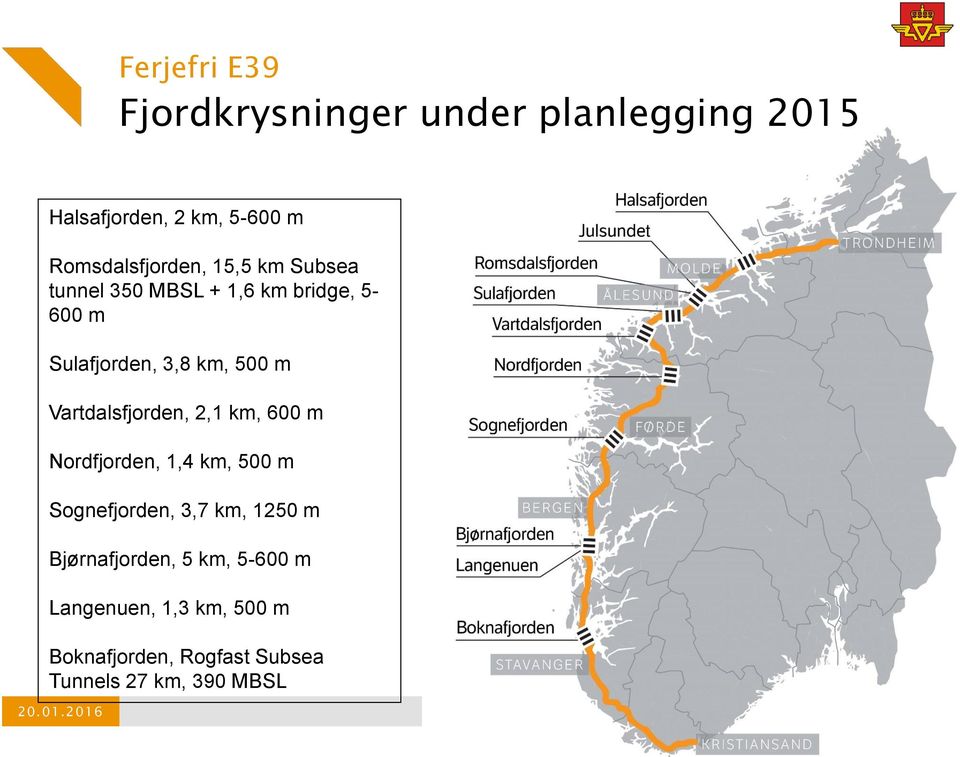 500 m Vartdalsfjorden, 2,1 km, 600 m Nordfjorden, 1,4 km, 500 m Sognefjorden, 3,7 km, 1250 m