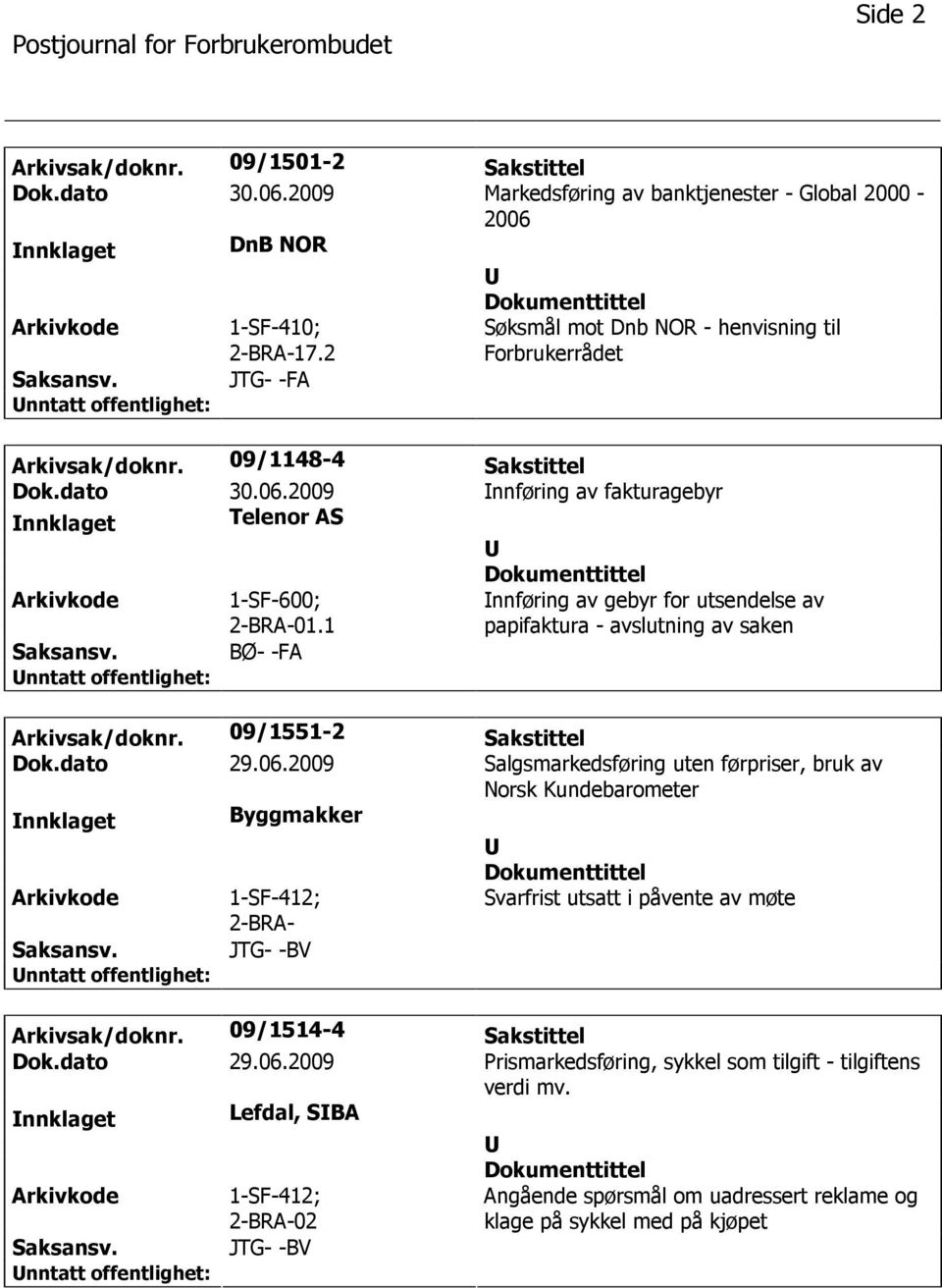 1 nnføring av gebyr for utsendelse av papifaktura - avslutning av saken BØ- -FA Arkivsak/doknr. 09/1551-2 Sakstittel Dok.dato 29.06.