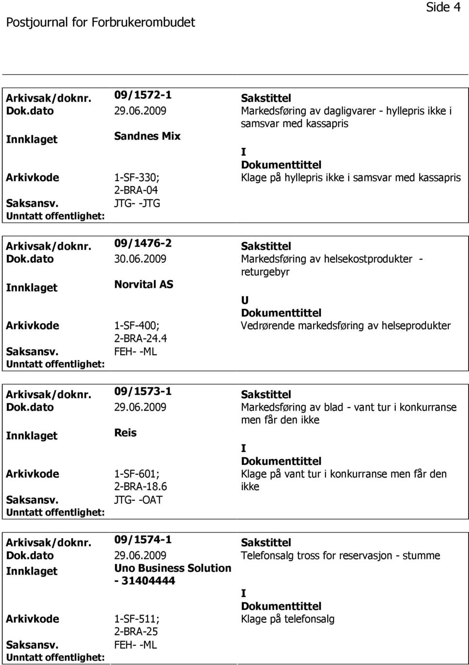 09/1476-2 Sakstittel Dok.dato 30.06.2009 Markedsføring av helsekostprodukter - returgebyr nnklaget Norvital AS 1-SF-400; 2-BRA-24.4 Vedrørende markedsføring av helseprodukter FEH- -ML Arkivsak/doknr.