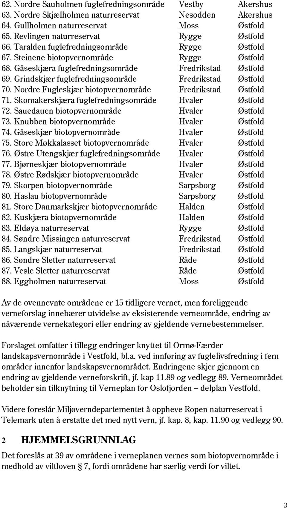 Grindskjær fuglefredningsområde Fredrikstad Østfold 70. Nordre Fugleskjær biotopvernområde Fredrikstad Østfold 71. Skomakerskjæra fuglefredningsområde Hvaler Østfold 72.