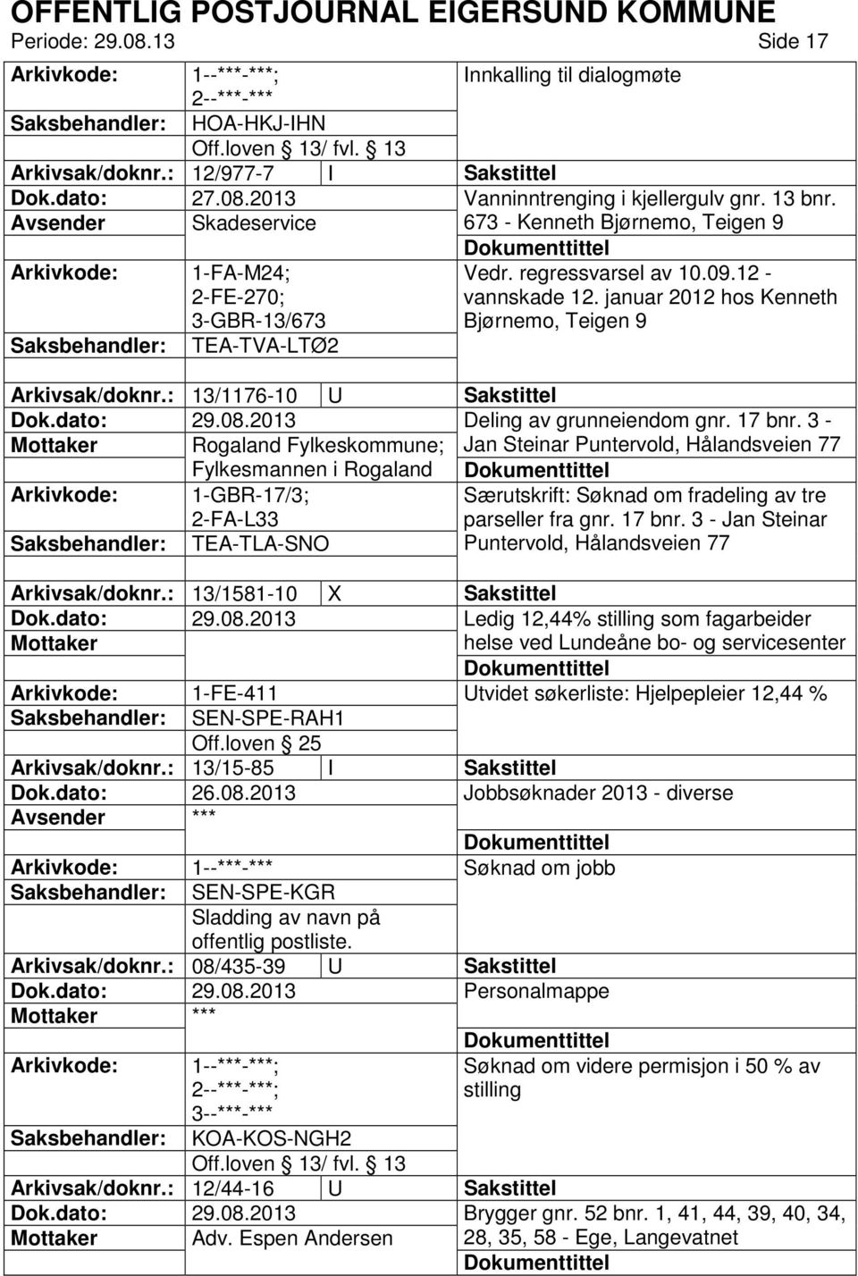 januar 2012 hos Kenneth Bjørnemo, Teigen 9 TEA-TVA-LTØ2 Arkivsak/doknr.: 13/1176-10 U Sakstittel Deling av grunneiendom gnr. 17 bnr.