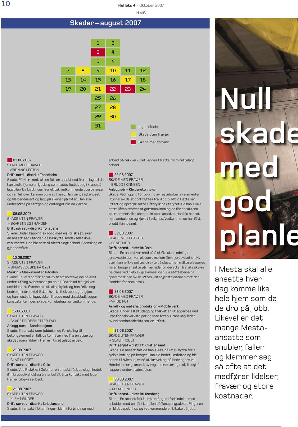 lagsbilen. Da kjettingen løsnet tok vedkommende overbalanse og ramlet over karmen og vred kneet. Han var på sykehuset og ble bandasjert og lagt på skinner på foten.