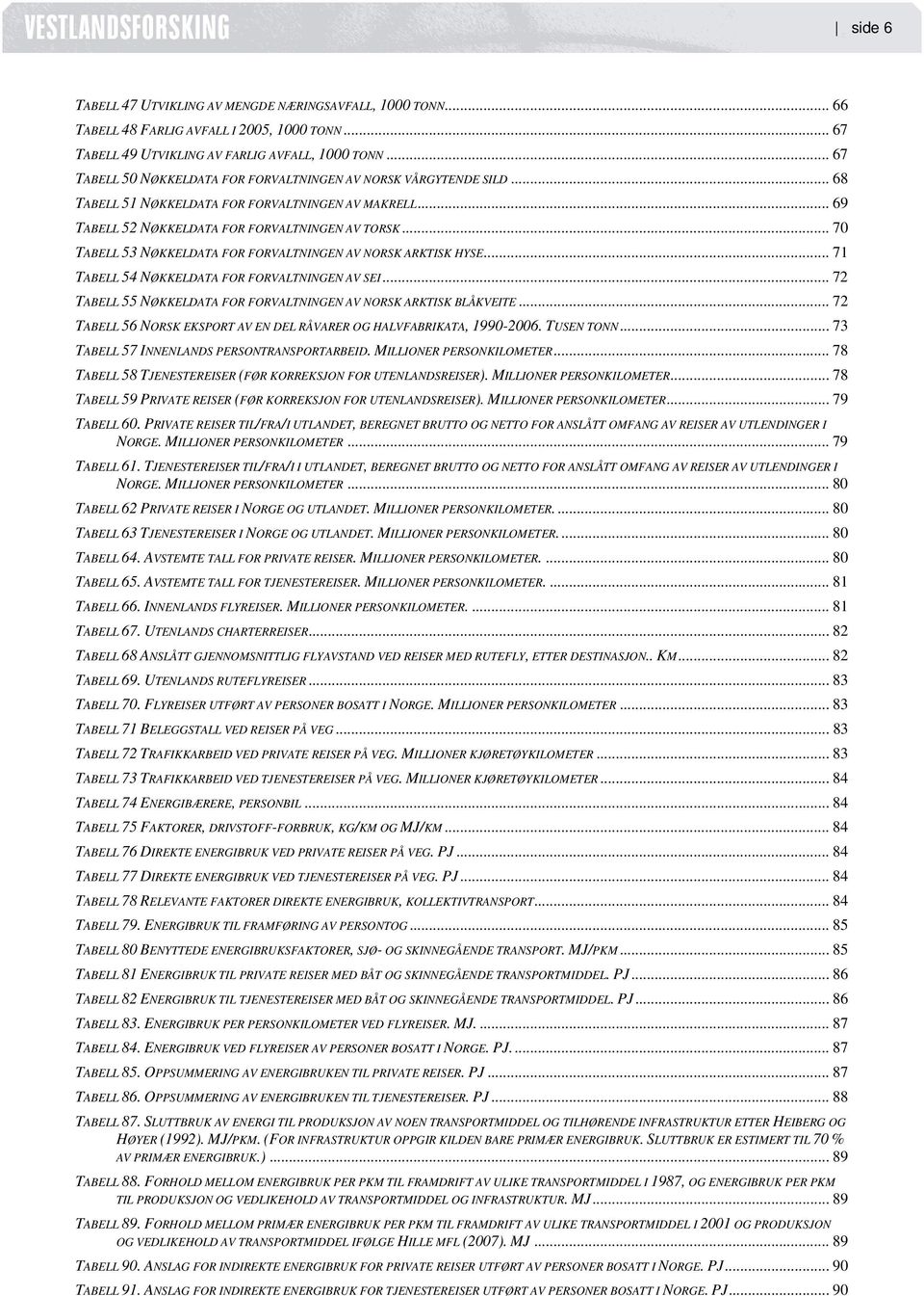 .. 70 TABELL 53 NØKKELDATA FOR FORVALTNINGEN AV NORSK ARKTISK HYSE... 71 TABELL 54 NØKKELDATA FOR FORVALTNINGEN AV SEI... 72 TABELL 55 NØKKELDATA FOR FORVALTNINGEN AV NORSK ARKTISK BLÅKVEITE.