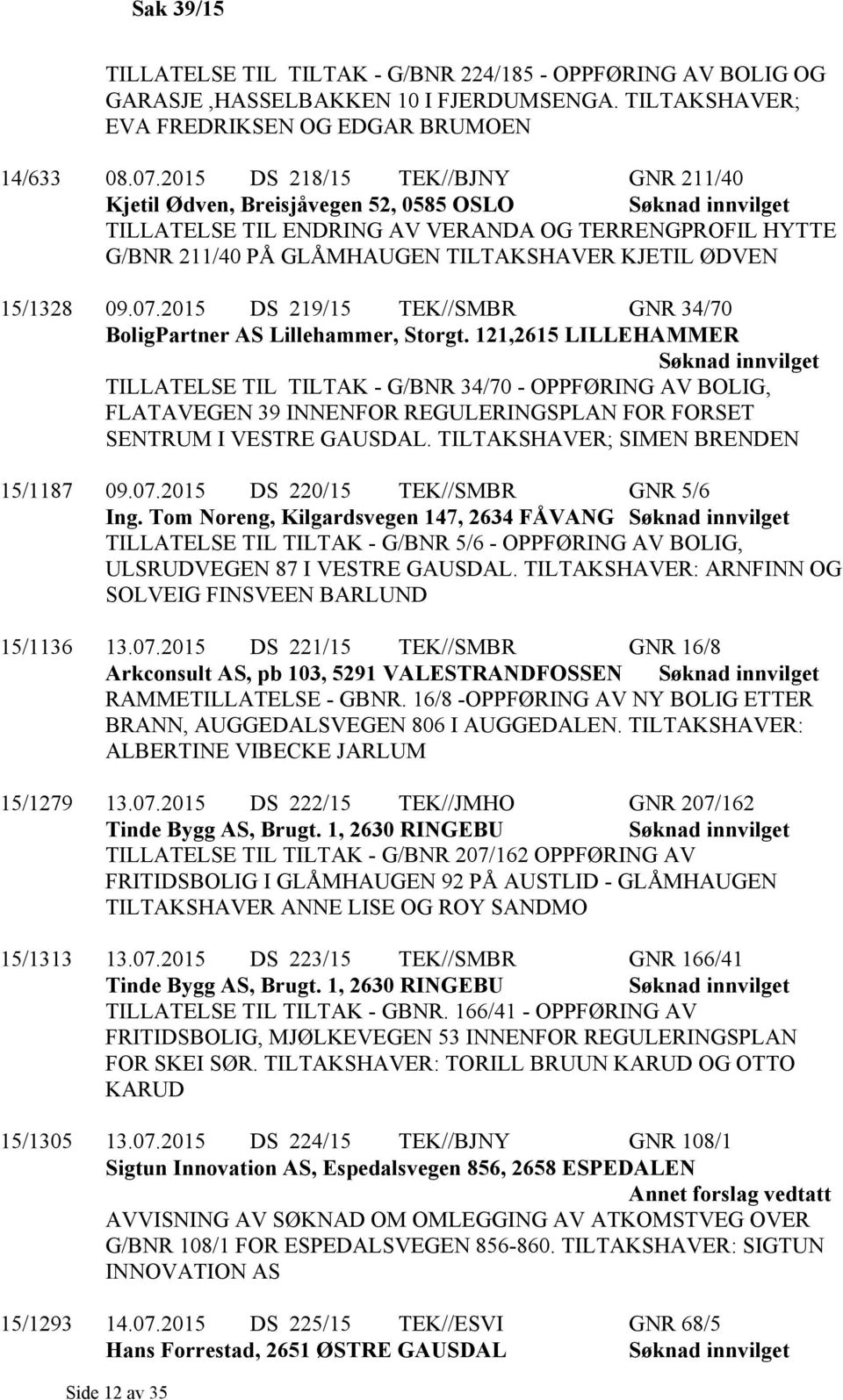 07.2015 DS 219/15 TEK//SMBR GNR 34/70 BoligPartner AS Lillehammer, Storgt.