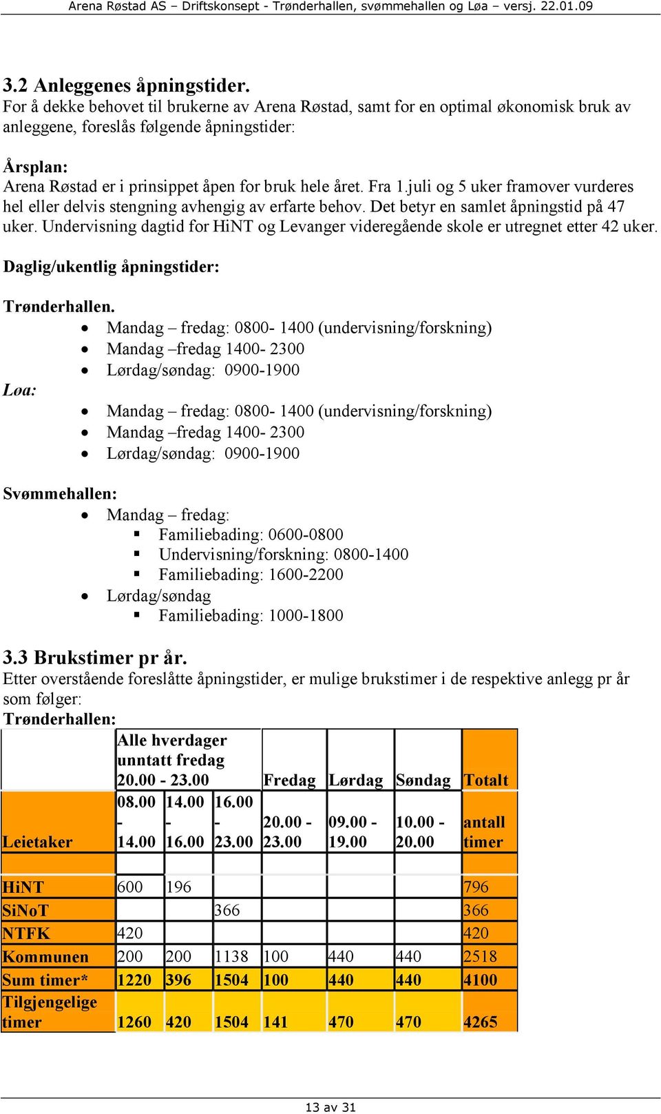 juli og 5 uker framover vurderes hel eller delvis stengning avhengig av erfarte behov. Det betyr en samlet åpningstid på 47 uker.