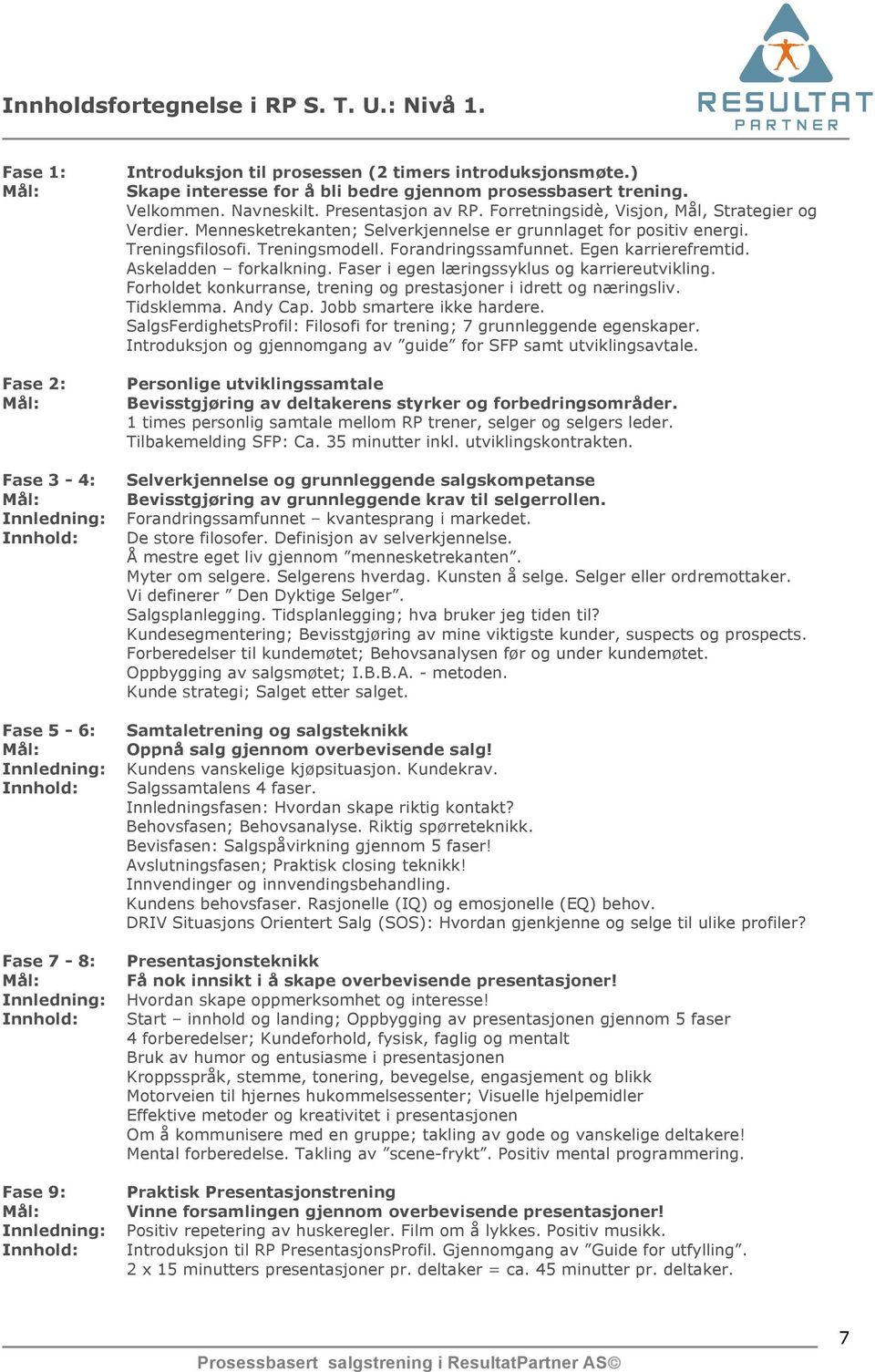 ) Skape interesse for å bli bedre gjennom prosessbasert trening. Velkommen. Navneskilt. Presentasjon av RP. Forretningsidè, Visjon, Mål, Strategier og Verdier.