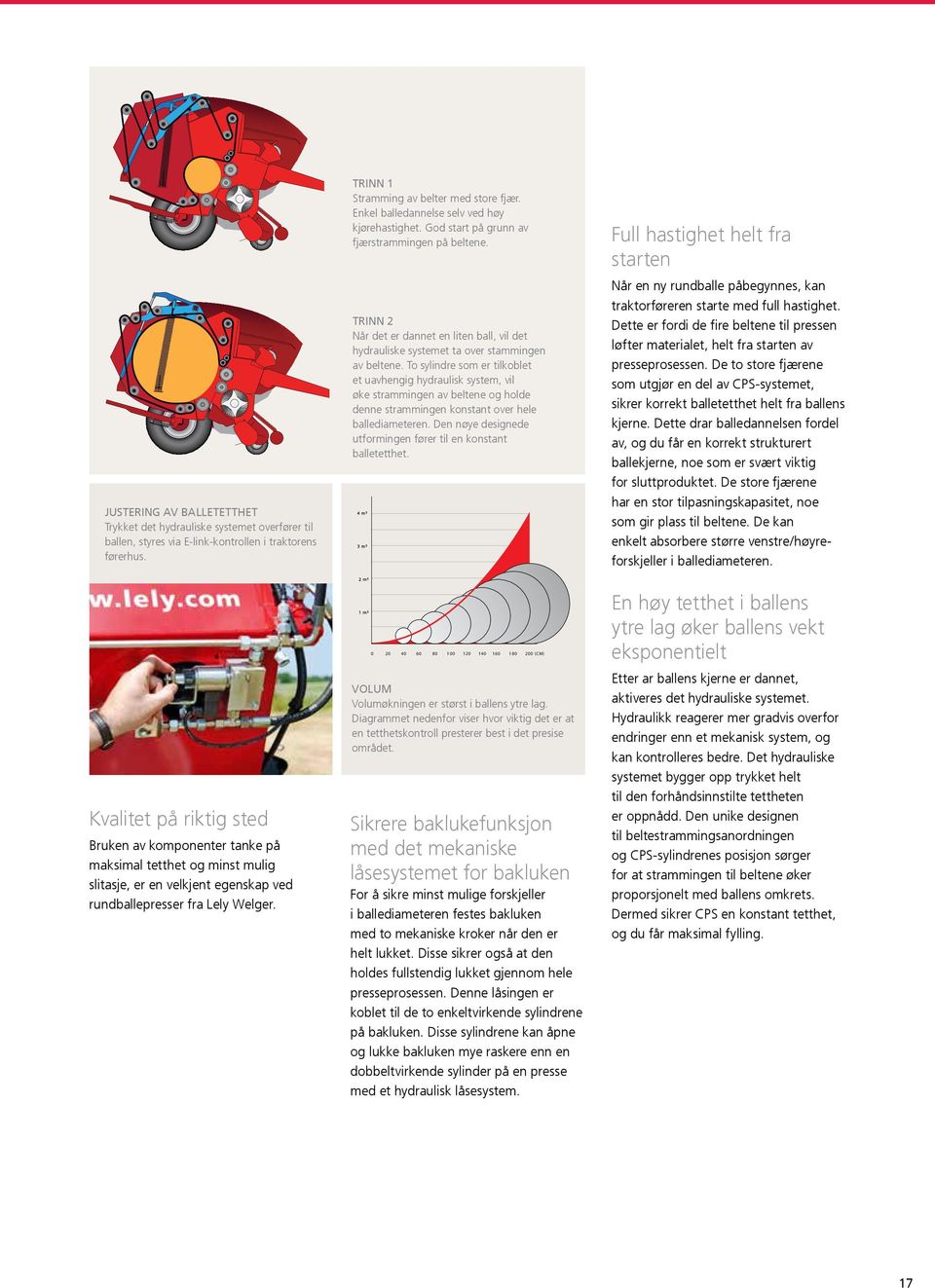 To sylindre som er tilkoblet et uavhengig hydraulisk system, vil øke strammingen av beltene og holde denne strammingen konstant over hele ballediameteren.