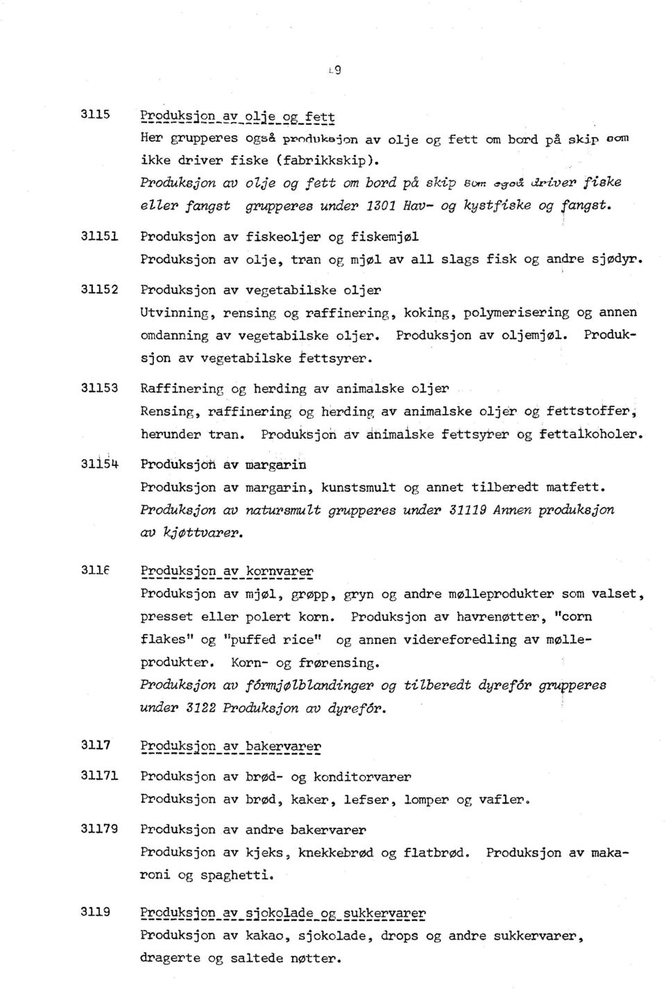 31151 Produksjon av fiskeoljer og fiskemjøl Produksjon av olje, tran og mjøl av all slags fisk og andre sjødyr.