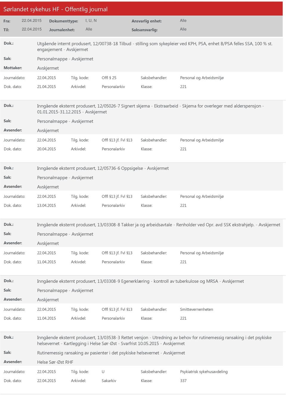 2015 Arkivdel: Personalarkiv Inngående eksternt produsert, 12/05736-6 Oppsigelse - Personalmappe - Dok. dato: 13.04.