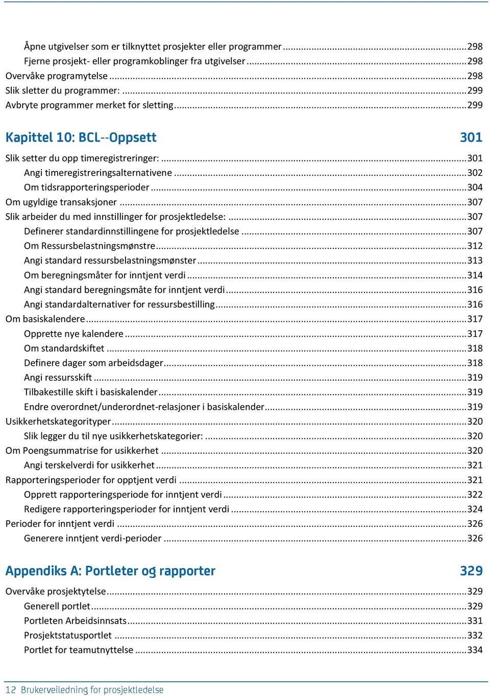 .. 304 Om ugyldige transaksjoner... 307 Slik arbeider du med innstillinger for prosjektledelse:... 307 Definerer standardinnstillingene for prosjektledelse... 307 Om Ressursbelastningsmønstre.