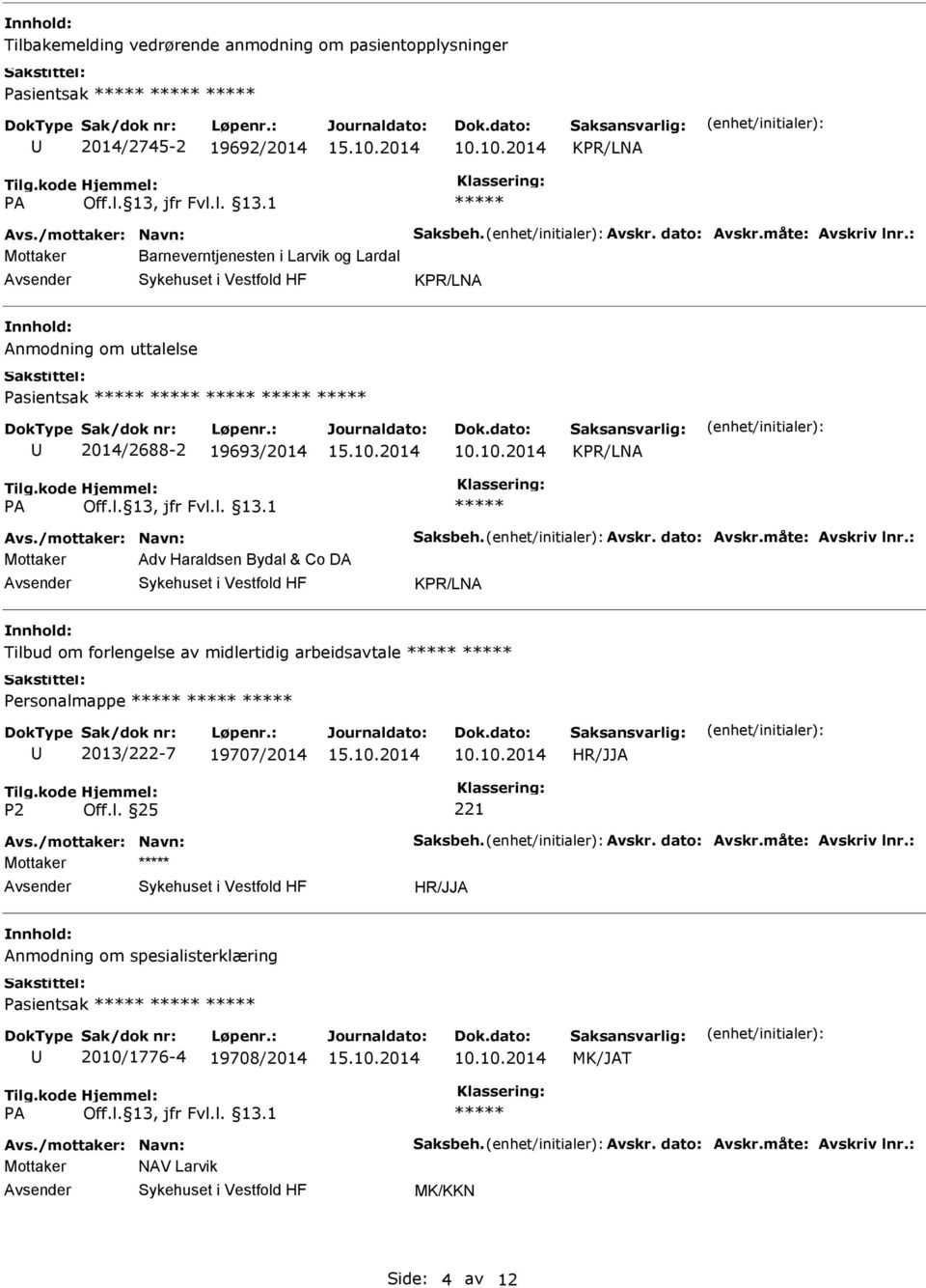 : Mottaker Adv Haraldsen Bydal & Co DA Tilbud om forlengelse av midlertidig arbeidsavtale Personalmappe 2013/222-7 19707/2014 HR/JJA Avs./mottaker: Navn: Saksbeh. Avskr. dato: Avskr.