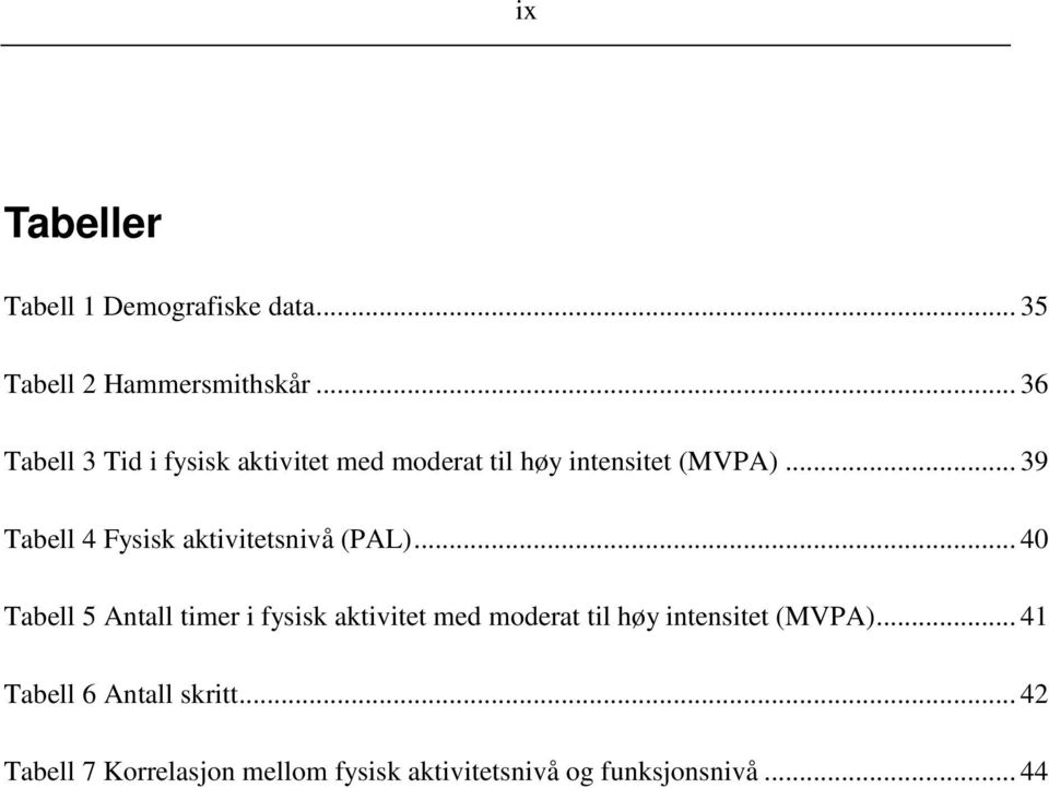 .. 39 Tabell 4 Fysisk aktivitetsnivå (PAL).