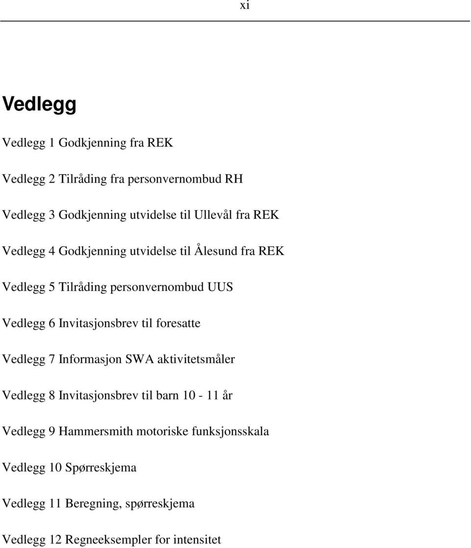 Invitasjonsbrev til foresatte Vedlegg 7 Informasjon SWA aktivitetsmåler Vedlegg 8 Invitasjonsbrev til barn 10-11 år Vedlegg