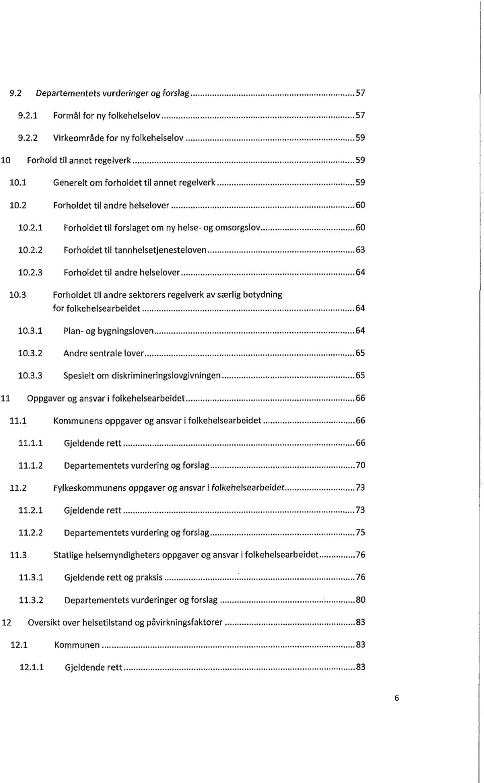 ..63 10.2.3 Forholdetil andre helselover... 64 10.3 Forholdetil andre sektorers regelverk av særlig betydning for folkehelsearbeidet...64 10.3.1 Plan- og bygningsloven...64 10.3.2 Andre sentrale lover.