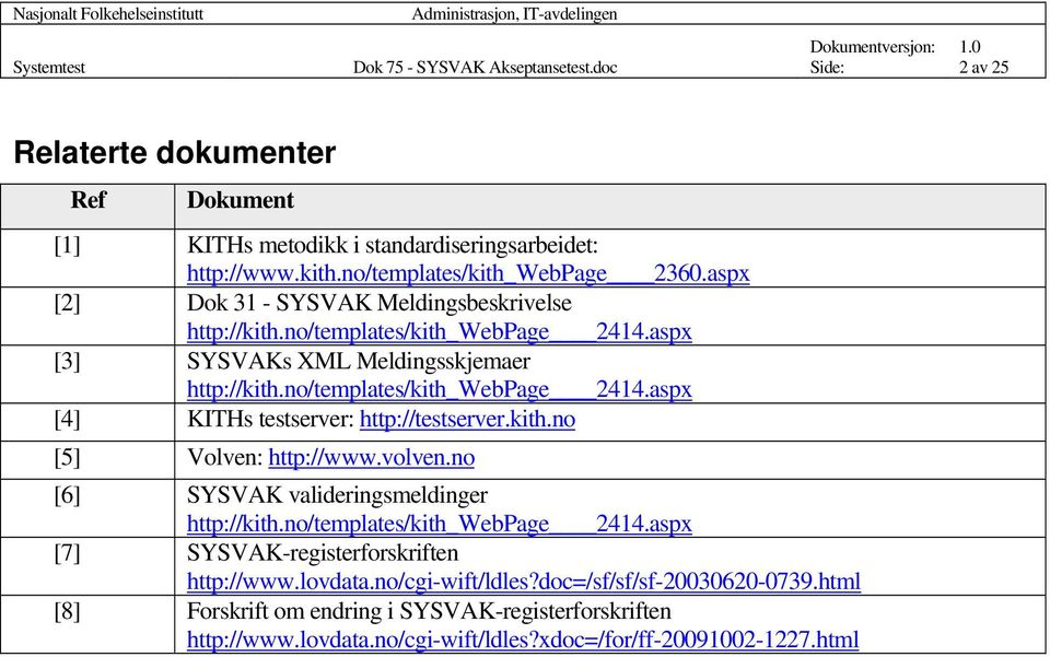 no/templates/kith_webpage 2414.aspx [4] KITHs testserver: http://testserver.kith.no [5] Volven: http://www.volven.no [6] SYSVAK valideringsmeldinger http://kith.