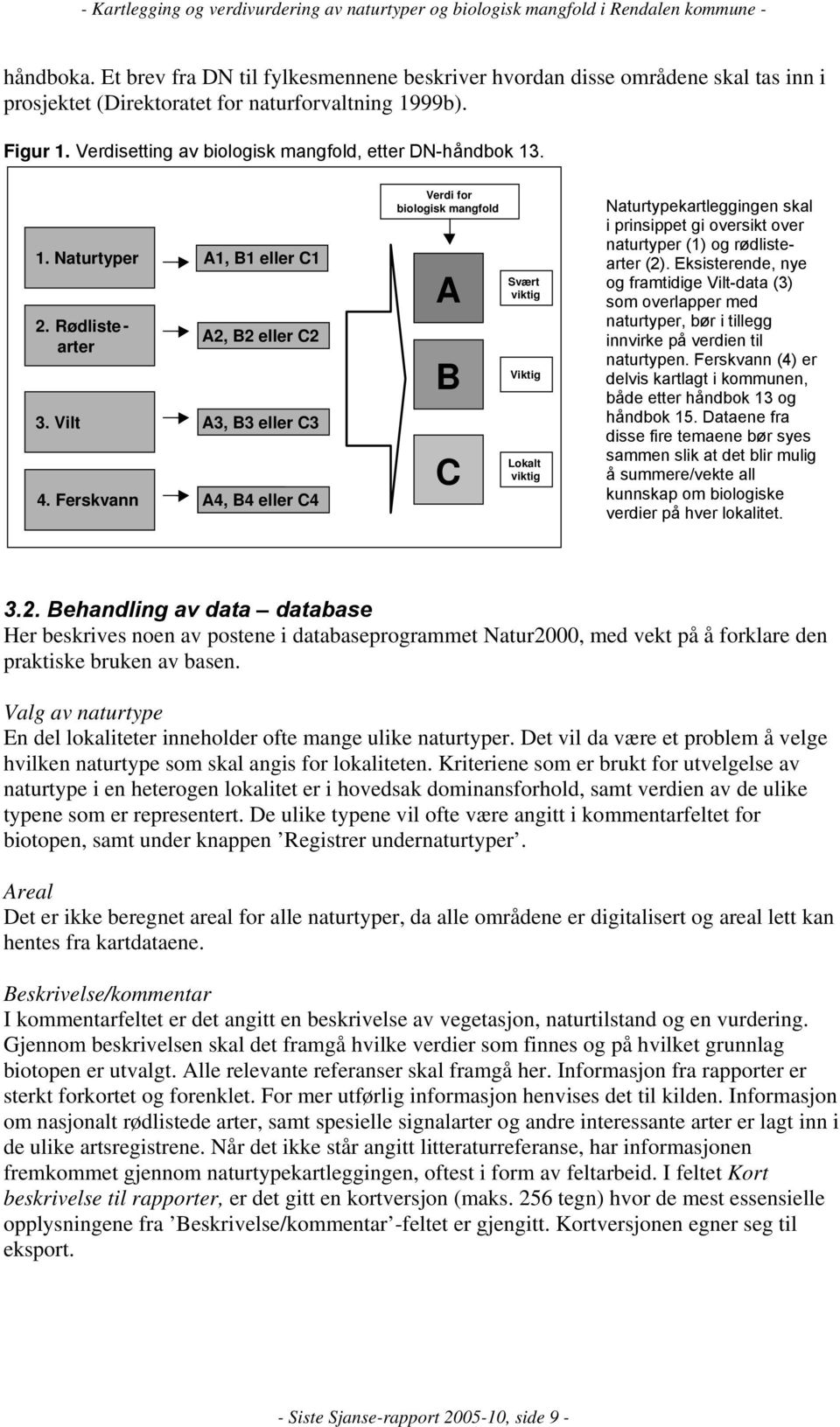 Ferskvann A1, B1 eller C1 A2, B2 eller C2 A3, B3 eller C3 A4, B4 eller C4 Verdi for biologisk mangfold A B C Svært viktig Viktig Lokalt viktig Naturtypekartleggingen skal i prinsippet gi oversikt