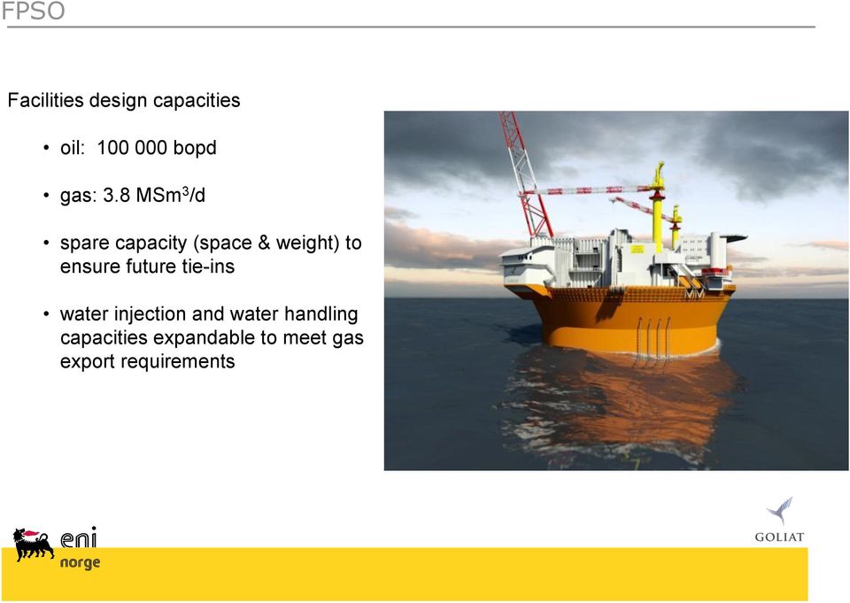 8 MSm 3 /d spare capacity (space & weight) to ensure