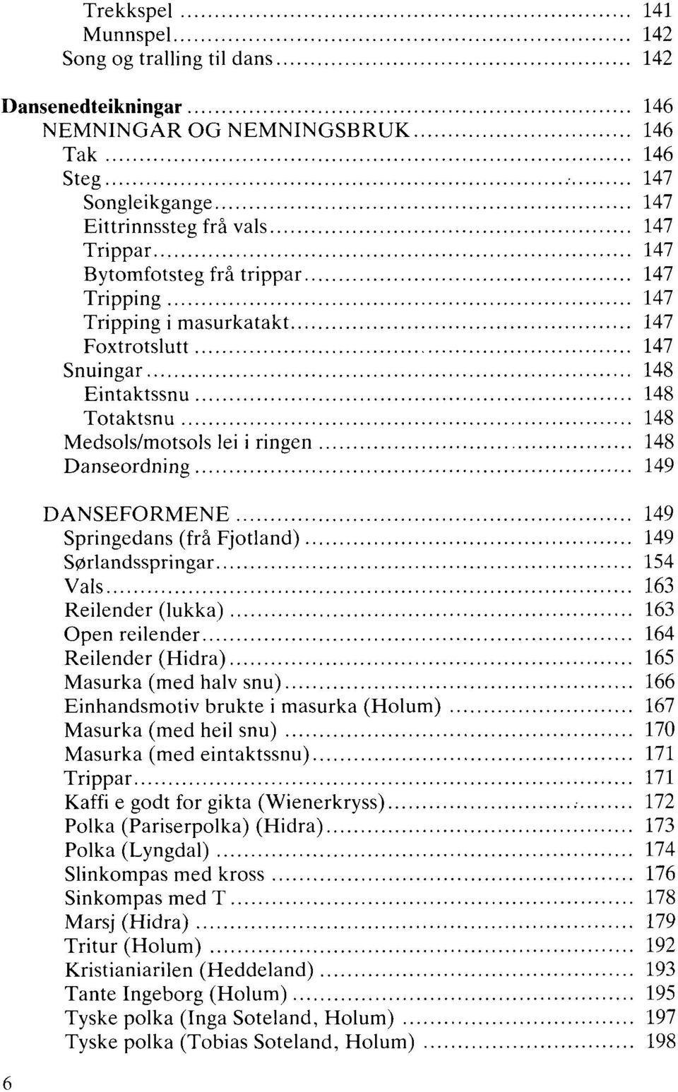 (frå Fjotland) 149 Sørlandsspringar 154 Vals 163 Reilender (lukka) 163 Open reilender 164 Reilender (Hidra) 165 Masurka (med halv snu) 166 Einhandsmotiv brukte i masurka (Holum) 167 Masurka (med heil