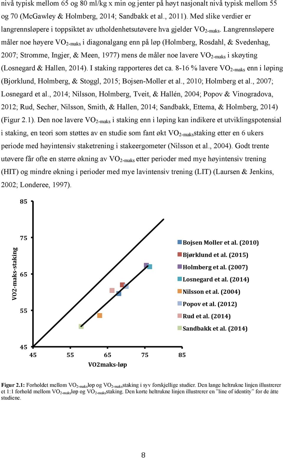 Langrennsløpere måler noe høyere VO 2-maks i diagonalgang enn på løp (Holmberg, Rosdahl, & Svedenhag, 2007; Stromme, Ingjer, & Meen, 1977) mens de måler noe lavere VO 2-maks i skøyting (Losnegard &